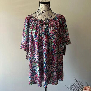 Notations Women’s Multicolor Floral Print Button-Front Top - Size 1X